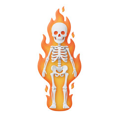 Cartoon skeleton character engulfed in flames