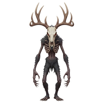 Wendigo forest spirit monster with deer skull
