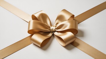 Elegant golden satin ribbon tied in a beautiful bow creating a luxurious decorative element for gifts and celebrations on a clean white background