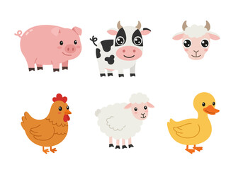Farm animal icons pig cow lamb sheep chicken duck