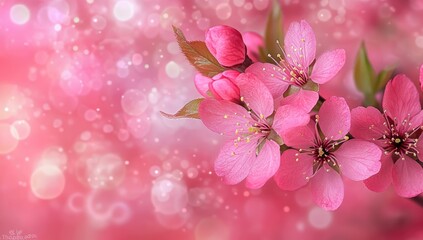 Pink blossoms on a branch, bokeh background