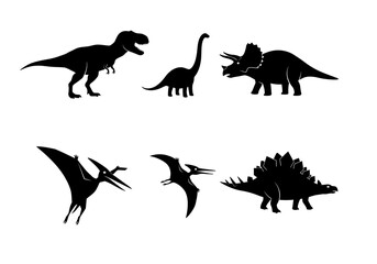 Silhouetted dinosaurs in various poses against a white backdrop