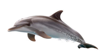 Playful Dolphin's Grace: A solitary dolphin leaps with effortless grace against the backdrop of the vast blue sea, embodying freedom and aquatic beauty.