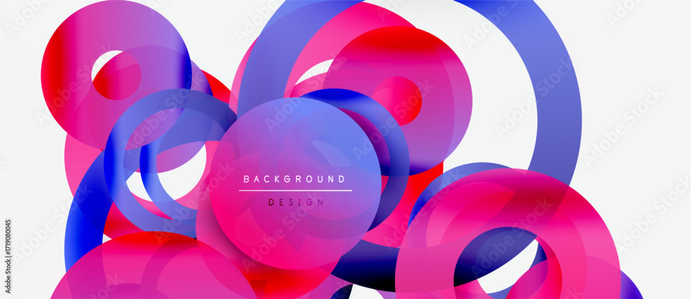 Poster abstract vibrant loops, flowing shapes. modern design, pinks, blues, reds create dynamic composition