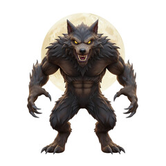 Ferocious werewolf monster character with full moon © PNG Lab
