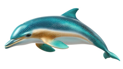 Naklejka premium Dolphin's Grace in the Depths: A captivating digital illustration of a dolphin showcases its streamlined physique and exquisite coloration, as it gracefully navigates the water world. 