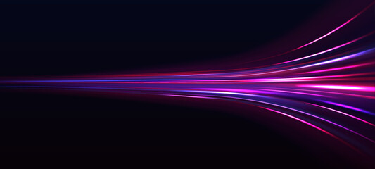 Long-exposure illustration of light trails weaving like ribbons through a digital tunnel. Fluorescent pink and teal colors dominate the scene. Depth and motion feel infinite.