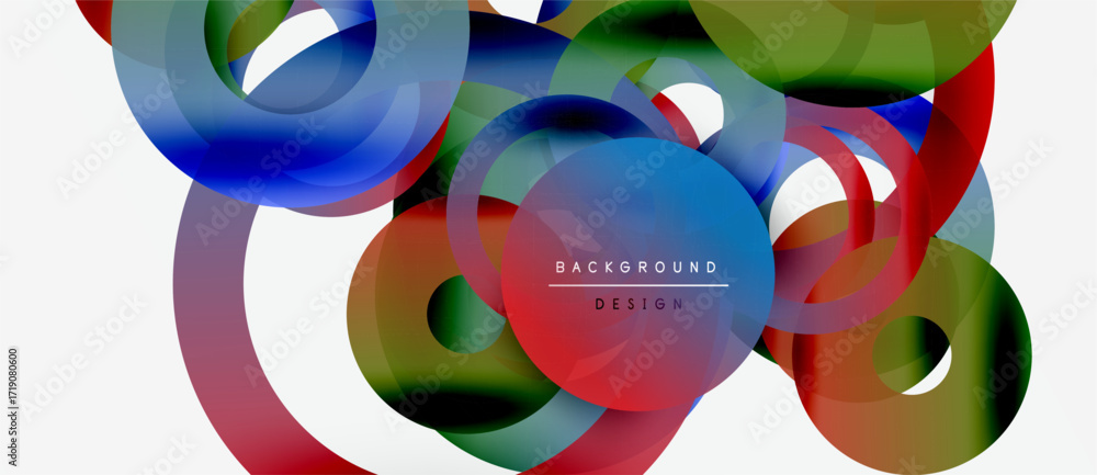 Poster abstract colorful circles overlap. dynamic composition creates modern visual effect. bright hues ble