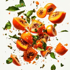 Flying Sliced Persimmons with Spices and Basil