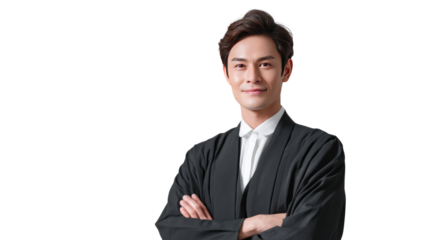 Professional Confidence: A handsome individual in a formal outfit stands confidently, exuding professionalism and competence. Focus on the poised and determined face of the subject.