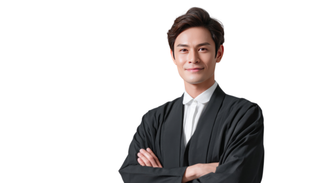 Professional Confidence: A handsome individual in a formal outfit stands confidently, exuding professionalism and competence. Focus on the poised and determined face of the subject.