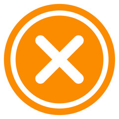 Fototapeta premium Vibrant orange X symbol in circular background, bold prohibition cross icon for caution signs, app alerts, and restriction labels. PNG with transparent background.