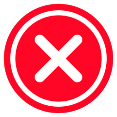 Obraz premium Bold red X symbol in circular background, striking prohibition cross icon for warning signs, error alerts, and restriction notifications. PNG with transparent background.