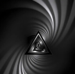 Mysterious Triangle in Swirl: A captivating geometric composition of a sleek triangle within a spiral, creating a sense of depth, mystery, and abstract art. 