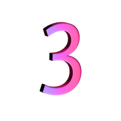 A large, three-dimensional number three in bright pink with a shadow effect