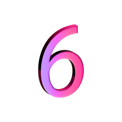 A large, three-dimensional number six in bright pink with a shadow effect