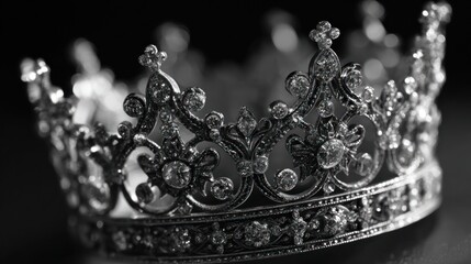 Obraz premium Intricate detailed crown with ornate swirling filigree design, reflecting softly below