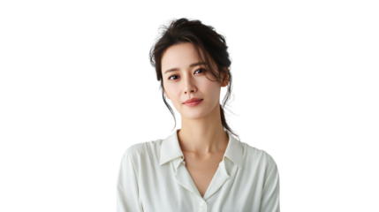 Elegant Confidence: A beautiful woman, radiating sophistication and poise, gazes directly at the viewer, exuding an air of composed assurance, a portrait of inner strength and grace.