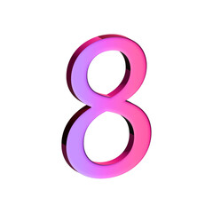 A large, three-dimensional number eight in bright pink with a shadow effect