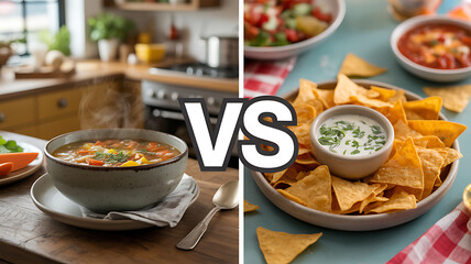 Homemade Soup versus nachos a culinary showdown in the kitchen