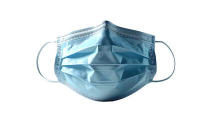 Light-blue, pleated disposable face mask with ear loops, isolated on black background