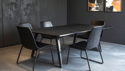 Fototapeta premium Black dining set, sleek design, modern