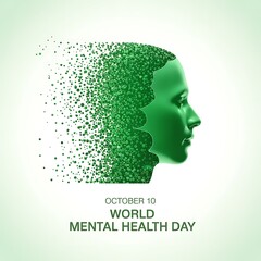 Abstract Green Head Disintegrating Mental Health Awareness