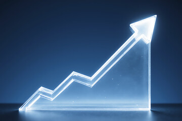 Modern digital graph with blue illuminated arrow and stepwise increase
