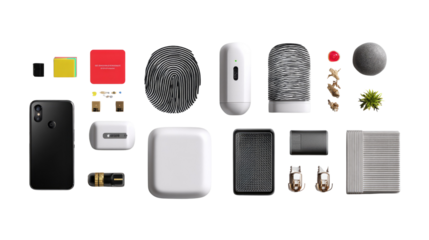 Tech Gadgets Arrayed: An organized assortment of cutting-edge tech gadgets and devices, showcased with a top-down perspective, evoking a sense of innovation and the digital age.