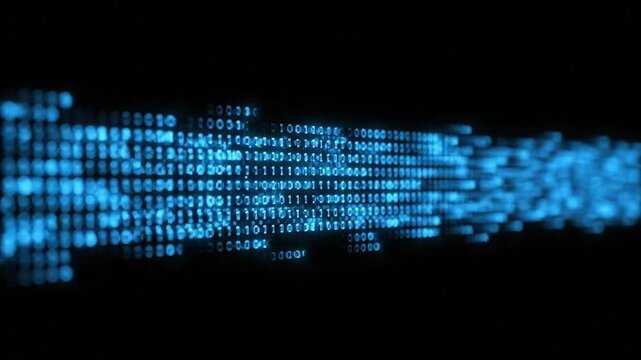 Abstract binary code stream animation, data flow visualization, computer background, with a