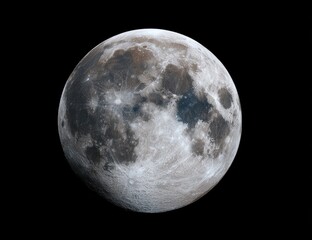 Naklejka premium Full moon, detailed surface texture, shades of gray and brown