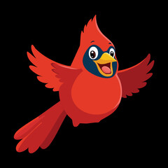A happy cardinal cartoon bird with open wings, a lively and cheerful illustration of a beautiful red bird
