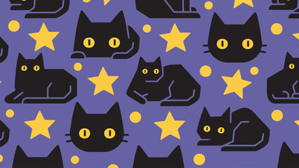 Background Illustration With Black Cat And Stars Vector Design Template