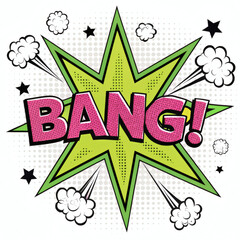Comic Book Explosion Illustration with “BANG!” Text – Pop Art Style Sound Effect