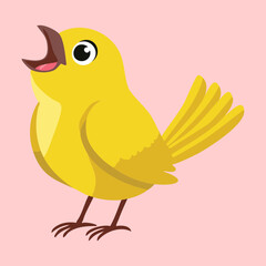 A little yellow bird character happily singing, its mouth open wide, creating a simple and cheerful illustration