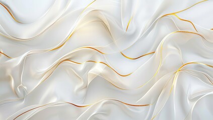Obraz premium Elegant, flowing off-white fabric with thin gold lines creating a luxurious, wavy texture