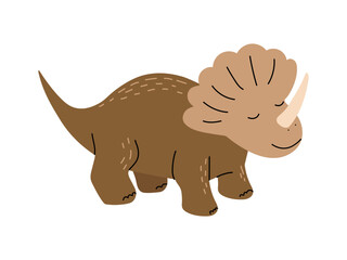 Cute triceratops  dinosaur in brown tones with a smiling face