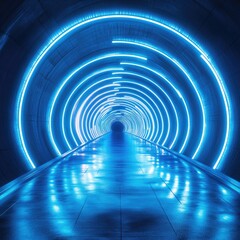 Futuristic tunnel with glowing blue rings