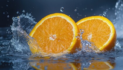 Fresh orange slices in water splash (1)
