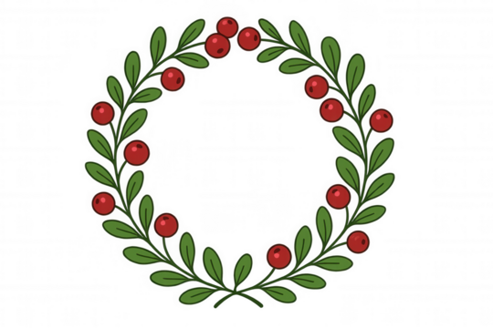 Holly christmas wreath vector illustration creating holiday border with red berries and green leaves on transparent background - Powered by Adobe