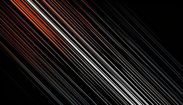 abstract dynamic orange and white lines crossing black background, modern diagonal streaks for wallpaper, commercial design, editorial use