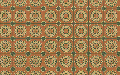 Decorative Seamless Pattern flowers green and orange color, vintage seamless pattern, seamless pattern with floral pattern.