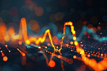 Abstract image of glowing data lines forming a dynamic graph on a dark background with bokeh effects