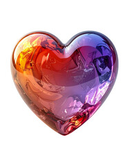 A vibrant, translucent heart shape filled with swirling, multicolored paint-like textures, ranging from fiery oranges and reds to cool purples and blues, creating a dynamic and captivating image