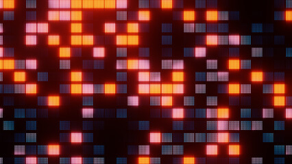 Retro digital square pixels glowing on a led display, vintage technology style background