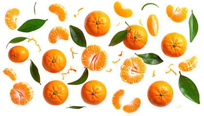 Obraz premium Fresh Mandarin Orange slices and segments, vibrant and appetizing