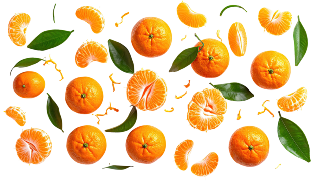 Fresh Mandarin Orange slices and segments, vibrant and appetizing