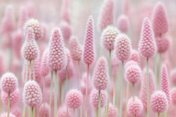 Close up of pink fluffy flowers in a soft focus background. Concept of nature and beauty.