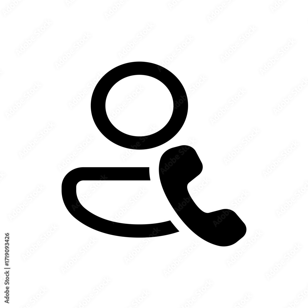 Poster black icon representing a person with a circular head and a telephone receiver next to their shoulde