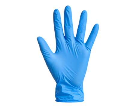 Single Disposable Nitrile Glove in Protective Blue, PNG Cutout